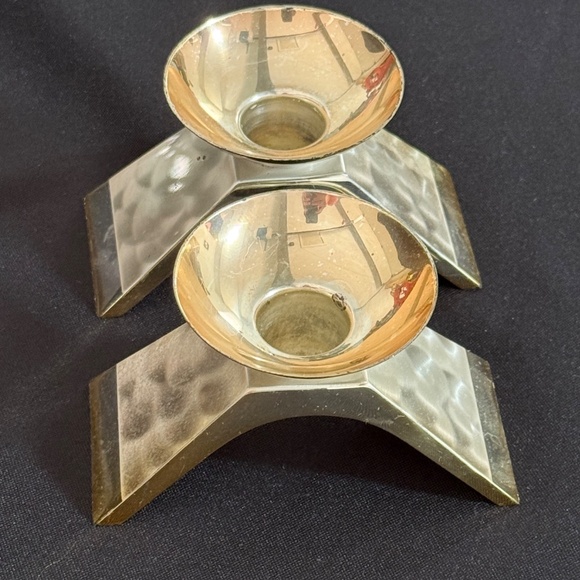 WMF IKORA Vintage EP Brass over Brushed Silver Candlestick Holders From Germany - Picture 2 of 6